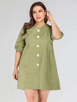 Robe grande taille pour femme col en V demi-manches T-shirt manches polyester surdimensionné longueur genou robe chemise verte