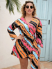 Robe grande taille pour femme col en V imprimé polyester noué longueur genou robe une pièce