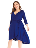Robe grande taille pour femme col en V manches 3/4 en polyester longueur au genou robe dété