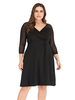 Robe grande taille pour femme col en V manches 3/4 en polyester robe tunique au genou