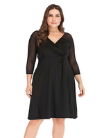 Robe grande taille pour femme col en V manches 3/4 en polyester robe tunique au genou