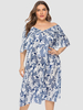 Robe grande taille pour femme col en v manches courtes manches évasées robe longue en polyester imprimé floral