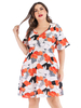 Robe grande taille pour femme col en V manches courtes motif imprimé polyester robe courte une pièce