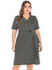 Robe grande taille pour femme col en V manches courtes rayures motif polyester longueur au genou robe une pièce