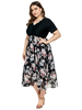 Robe grande taille pour femme col en V manches courtes T-shirt manches longues imprimées robe une pièce