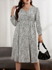Robe grande taille pour femme col en V manches longues imprimé léopard polyester blanc thé longueur une pièce robe