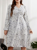 Robe grande taille pour femme col en V manches longues imprimé motif polyester bohème thé longueur une pièce robe