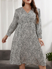 Robe grande taille pour femme col en V manches longues imprimé polyester noir robe une pièce moyenne