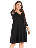 Robe grande taille pour femme col en V manches longues plissée noire robe une pièce moyenne