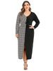 Robe grande taille pour femme Col en V Manches longues Robe longue noire en polyester bicolore