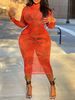 Robe grande taille pour femme col haut manches longues motif imprimé polyester tuyauterie moulante robe longue