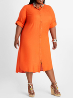 Robe grande taille pour femme col rabattu demi-manches Lycra Spandex boutons robe tunique surdimensionnée