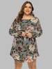 Robe grande taille pour femme gris bijou col long T-Shirt manches imprimé floral Polyester surdimensionné longueur au genou robe une pièce
