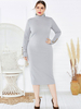 Robe grande taille pour femme gris clair col haut manches courtes manches cloche polyester longue robe une pièce