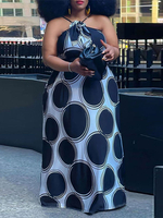 Robe grande taille pour femme Halter sans manches à pois en polyester nouée robe longue surdimensionnée