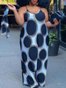 Robe grande taille pour femme Halter sans manches à pois polyester tuyauterie surdimensionnée robe longue noire