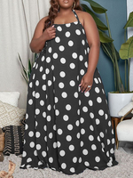 Robe Grande Taille Pour Femme Halter Sans Manches Polka Dot Polyester Tuyauterie Oversize Noir Long