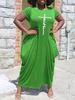 Robe grande taille pour femme Jewel Neck Manches courtes Robe longue surdimensionnée plissée en polyester
