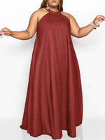Robe grande taille pour femme Jewel Neck sans manches Lycra Spandex Piping Long Dress