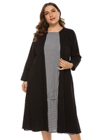Robe grande taille pour femme noir col bijou long T-Shirt manches à carreaux surdimensionné longue robe une pièce