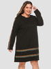 Robe grande taille pour femme noir col bijou manches longues t-shirt imprimé surdimensionné longueur genou robe une pièce