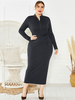 Robe grande taille pour femme noir col montant manches longues polyester asymétrique longue robe une pièce