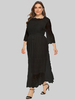 Robe grande taille pour femme noire col carré demi-illusion manches polyester surdimensionné longue robe une pièce
