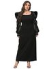 Robe grande taille pour femme noire col carré manches longues en polyester robe une pièce longue