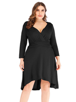 Robe grande taille pour femme noire col en V 3/4 longueur t-shirt manches genou longueur robe surdimensionnée