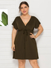 Robe grande taille pour femme noire col en V manches courtes Polyester découpé longueur genou extensible robe une pièce