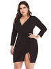 Robe grande taille pour femme noire col en V manches longues à lacets longueur genou nouée robe une pièce