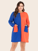 Robe grande taille pour femme orange col bijou T-Shirt manches deux tons surdimensionné longueur genou robe une pièce