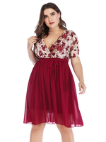 Robe grande taille pour femme Robe dété à manches courtes et à col en V à imprimé floral