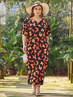 Robe grande taille pour femme Robe longue en polyester imprimée à manches courtes et à col en V