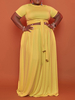 Robe grande taille pour femme Robe longue jaune à carreaux en coton à manches courtes et col bijou