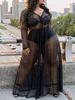 Robe grande taille pour femme Robe longue noire à col en V et manches longues