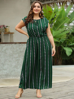 Robe grande taille pour femme Robe longue une pièce en polyester imprimé sans manches à col bijou