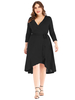 Robe grande taille pour femme Robe noire à col en V et manches longues au genou