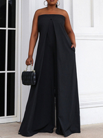 Robe grande taille pour femme sans bretelles Lycra Spandex plissée robe longue surdimensionnée noire
