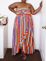 Robe grande taille pour femme sans bretelles sans manches à rayures motif polyester longue robe dété