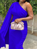 Robe grande taille pour femme une épaule manches longues une manche Lycra Spandex plissée longue robe moulante