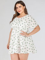 Robe grande taille pour femme vert bijou cou manches courtes T-Shirt manches florales imprimées Polyester surdimensionné une pièce robe robes mi-longues