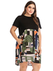Robe grande taille pour femme vert bijou cou T-Shirt court manches bloc de couleur surdimensionné longueur au genou robe une pièce