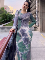 Robe grande taille pour femme violet col bijou manches longues polyester passepoil longue robe une pièce