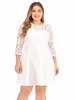 Robe grande taille pour femmes col bijou blanc 3/4 longueur manches illusion dentelle surdimensionnée longueur au genou robe une pièce