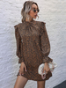 Robe Imprimé Fleurie Femme en Mousseline avec Manches Longues Amples à Col Montant Robe Droite Courte