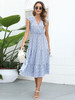 Robe Imprimé Fleurie Femme Longue avec Manches Courtes à Col V Coupe Cintrée Bas Evasée
