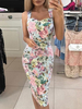Robe Imprimé Fleurie Mi-longue Femme avec Bretelles à Col Décolleté Coupe Cintrée Tricolores Robe Eté Sexy
