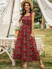 Robe Imprimé Longue Femme avec Bretelles Coupe Cintrée Bas Evasée