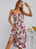 Robe Imprimé Mi-longue Femme avec Bretelles Coupe Cintrée Bicolores